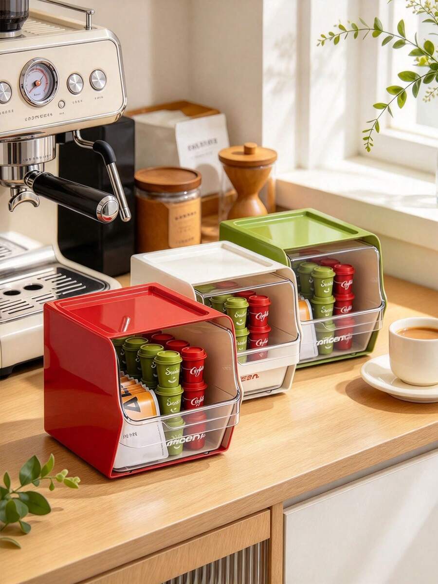1PCSCoffee Station Organizer, Coffee Pod Storage, Countertop Storage Organizer, Coffee Bar Holder, Open Front Plastic Storage Bin, Desktop Caddy For Coffee Cups, Tea Bags And Drink Supplies, Kitchen Counter Storage Box Storage Rack