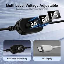 1M 5525 USB-C To DC Cable With LED Voltage Display PD Trigger Cable, Compatible With 140W, Adjustable Voltage Button 5V/9V/12V/15V/20V/28V, 8pcs Replaceable DC Connectors (Including 1pc 2Pin Terminal And Micro USB) For Laptops, Mini Pcs, Routers - View 3