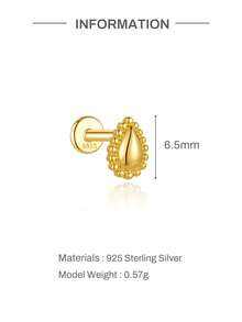 Tysoendlay 1Pc S925 Sterling Silver Geometric Textured Pave Flat Back Stud Earring, Gold Tone, Helix Cartilage Piercing For Women Girls, Daily Gift - Gold - View 15