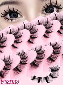 MAANGE 5/7 Pairs Natural Style Mixed-Feel False Eyelashes, Transparent Stem Thick Tail Camellia Cartoon Design, Japanese & Korean Style Cosplay Eyelashes, Women's Gift - Multicolor - View 4