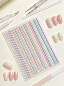 2pcs Macaron Light Color Striped Nail Art Stickers, Fine Straight Line Self-Adhesive Nail Decals, Minimalist Geometric Line Nail Decoration DIY Nail Art, Suitable For Minimalist, Korean, Y2K Nail Styles - Multicolor - View 5