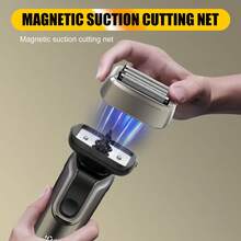Hatteker 1pc Men's Electric Shaver Reciprocating Magnetic Blade Head Digital Display Home Use 4-Blade Head Washable Razor - Grey - View 7