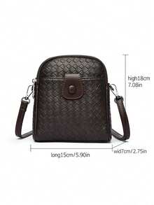 Women Crossbody Bag Mini Phone Bag Weave Pattern Faux Leather With Snap Button Detail Multi Pocket Function Retro Style For Autumn Winter Daily Wear - Coffee - View 6