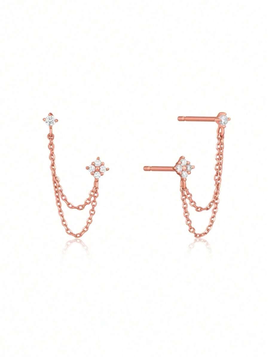 1 Pair Charming Cubic Zirconia Earrings Suitable For Wedding, Engagement, Anniversary, Party, Valentine's Day Gift - Rose Gold - View 1