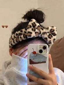 1/3pcs Leopard Print Large Bow Headband Set, Includes Splash-Proof Face Wash Headband, Soft And Washable, Suitable For Face Washing, Yoga And Sports - Multicolor - View 2