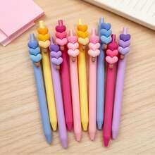 5/10pcs Heart Decoration Retractable Gel Pens, Multicolor Macaron Heart Design, Black Ink, Suitable For Student Notes, Journaling, Office Daily Writing, Highly Attractive Gift Pens, Office Supplies, School Supplies - Sets - View 5