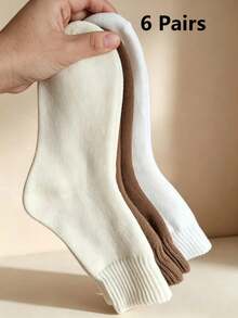 1/3/6 Pairs Women's Warm Outdoor Mid-Calf Socks, Soft And Comfortable, Casual Sports Style, Thickened Warm Socks, Suitable For Commuting, Home And Holiday Gifts, Stacked Socks Winter Ruffle Edge Halloween Christmas Ruffle Edge Solid Color Colorful - Multicolor - View 7