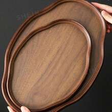 Solid Walnut Wood Tray, Classic Asymmetrical Shape, Smooth Surface, Essential For Decorating Dining Table, Holding Coffee, Fruit, Food, Ideal Home Gift And Mother's Day Gift - Maroon - View 4