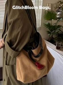 復古棕色麂皮托特包－超大容量通勤單肩包，附磁吸開關、尼龍內裡與堅固手把，適合日常使用（不含配件） - 棕色 - 查看 6