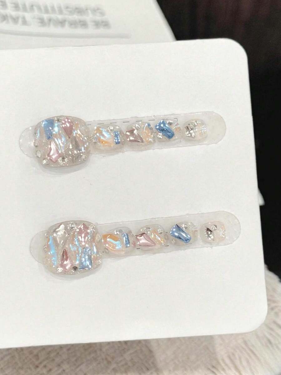 10pcs Handmade Wearable Toe Nail Tips, Easy To Apply, Suitable For Spring And Summer, Perfect For Girls And Women For Festivals, Parties, Music Festivals And Daily Wear, Valentine's Day And Mother's Day Gift Nails Handmade Press On Nails