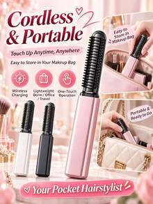 Sisir Penata Poni Portabel Nirkabel Mini, Ukuran Saku Hanya 65g, Pengisian Daya Type-C, Baterai Tahan Lama 800mAh, Pemanasan Cepat 15 detik, Gigi Keramik Suhu Konstan 180°C dengan Perlindungan Rambut Keratin; Dapat Menciptakan Poni Bervolume, Akar Rambut Bervolume, Rambut Pendek Keriting ke Dalam, Poni Tirai Prancis, Cocok untuk Rambut Pendek Sehari-hari, Rambut Keriting, Rambut Depan, Desain Tinggi, Klip Pelurus Keramik Kecil, Cocok untuk Perjalanan, Salon, Pernikahan, Rumah, Penggunaan Sehari-hari - A - View 6