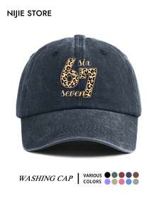 Vintage Washed Distressed Baseball Cap Leopard Print Number 67 Duck Bill Hat American Casual Unisex Versatile Hat - A - View 9