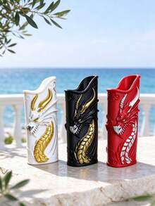 1PC New Chinese Style 3D Embossed Dragon Lighter Case, Black White Red 3-Color Cool Dragon Shape Protective Shell, Portable Anti-Drop Lighter Cover, Smoking Accessories - 1PC - View 1