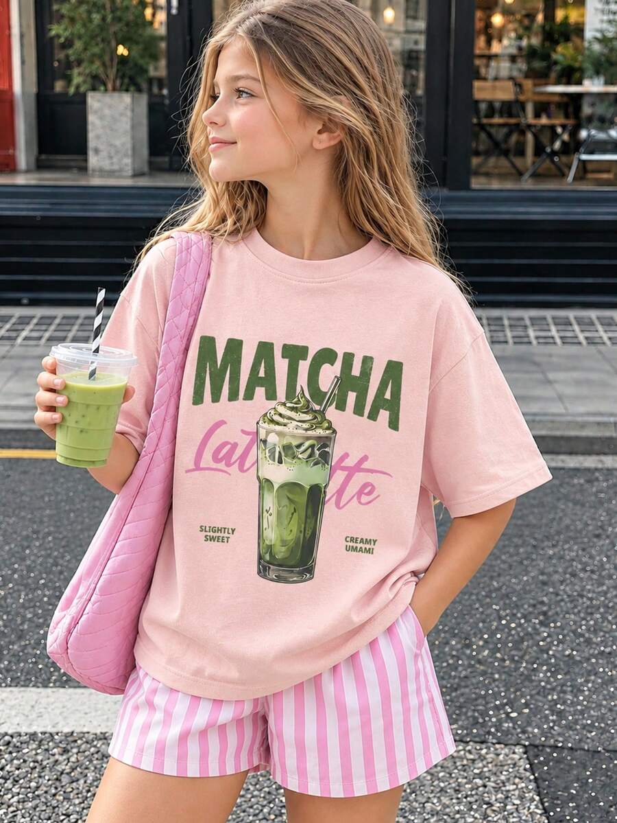 Tween Girls' Printed Short Sleeve T-Shirt, Student Youth Clothing, Summer Top Prepared For Girls Ready To Play - Pink - View 1
