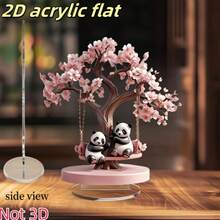 2D Flat Printed 1pc Swing Tree Couple Panda Desk Decor Sculpture - Multi-Functional Decoration, Suitable For Desk, Bedroom, Office, Dining Room, Bookshelf, Living Room, Kitchen, Store - Unique Gift, Perfect For Friends, Family Gifts - A - View 1