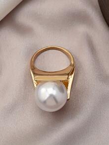 1pc Women's Single Ring, Classic Fashion Large White Faux Pearl Ring, Suitable For Daily Wear - White - View 7