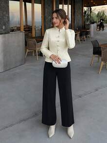 Women's Autumn/Winter Elegant Party New Chinese Style Vintage Stand Collar Frog Button Jacket - Apricot - View 10