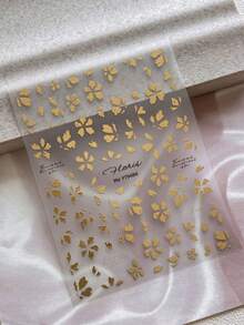 1 Sheet Minimalist Literary Nail Stickers, Gold Metal Broken Petal Cursive English Text Soft Elegant Nail Decals - Gold - View 4