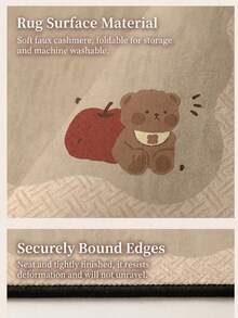 1PC Khaki Bear & Apple Pattern Game Room Rug, Japanese Cartoon Cute Cozy Faux Cashmere Wavy Beaded Edge Machine Washable Area Rug, Suitable For Daily Home/Birthday Party/Autumn Large Size Floor Mat, Aesthetic Home Decor - Multicolor - View 8