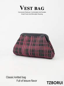 Women's Handheld Makeup Bag, Geometric Striped Crochet Cosmetic Storage Pouch, Travel/Shopping Use, Perfect Match For Vacation Outfits - Multicolor - View 1