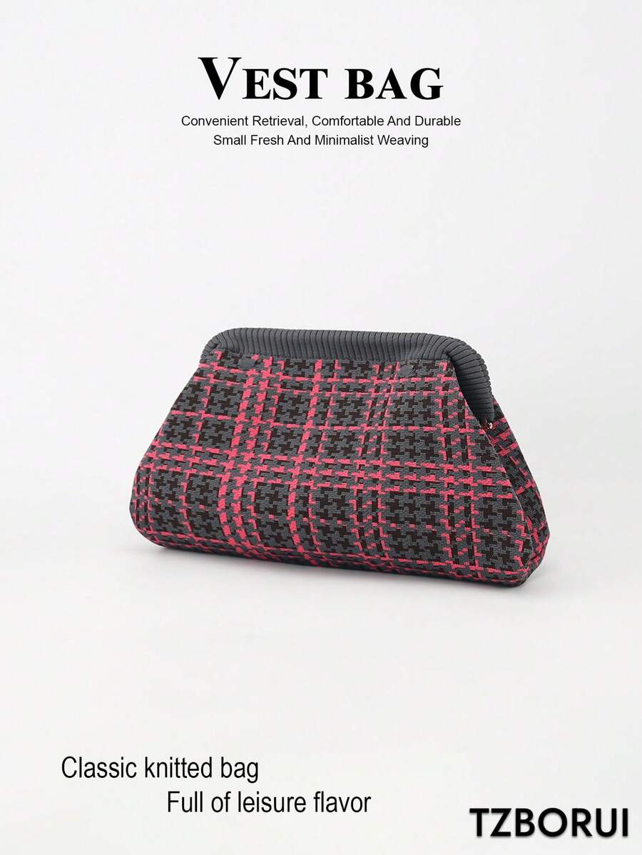 Women's Handheld Makeup Bag, Geometric Striped Crochet Cosmetic Storage Pouch, Travel/Shopping Use, Perfect Match For Vacation Outfits - Multicolor - View 1