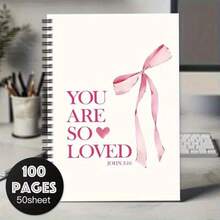 1pc Pink Bow Christian Inspirational Spiral Notebook Journal For Women, Bible Notebook, Preppy Spiral Journal Notebooks, Coquette Philippians 4:6 Notebooks - 1 Pack (50 Sheets/100 Pages) - View 7