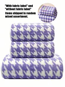 1pc/3pcs-Houndstooth Pattern Towel Set, Soft And Fluffy Touch, Strong Water Absorption, Quick Drying And Lint-Free. Classic Houndstooth Geometric Print, Fashionable And Durable, Fine Edging Sturdy And Washable, Suitable For Home Bathroom Daily Bathing, Also Can Be Used As Hotel Bathroom Supplies, Balancing Practicality And Decorative Effect. - Purple - View 10