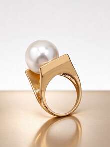 1pc Women's Single Ring, Classic Fashion Large White Faux Pearl Ring, Suitable For Daily Wear - White - View 6