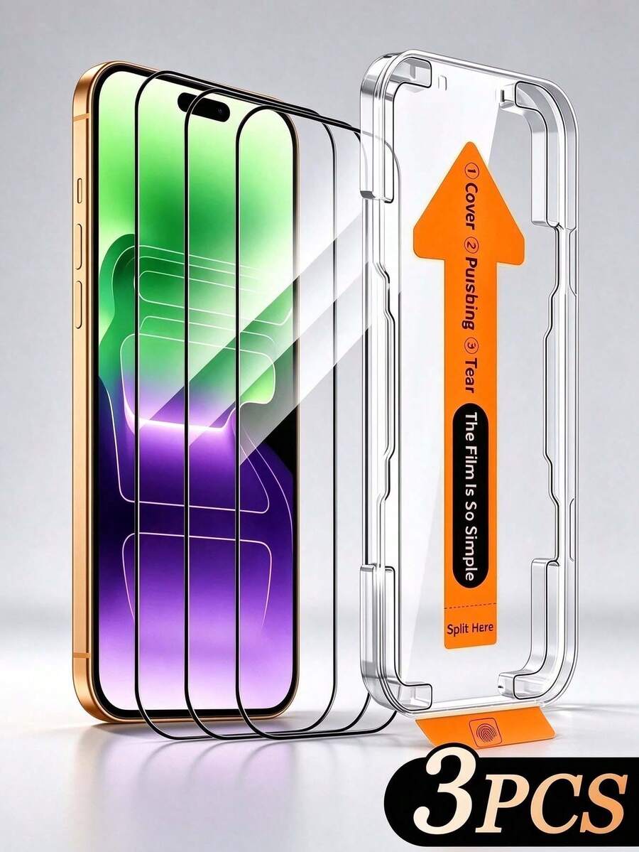 3 قطع واقي شاشة زجاجي مقوى 9D كامل الشاشة، فيلم واقي شاشة بتغطية كاملة، متوافق مع iPhone 18 Pro Max/18 Fold/18 Ultra/17 Pro Max/17 Air/16 Pro Max/16E/15/14 Plus/13/12 Mini/11 Pro Max/X/XS Max/XR/8Plus/7Plus/8/7/6Plus/6s/6، طقم تركيب بإزالة تلقائية للغبار، عالي الدقة عالي الشفافية، مضاد للبصمات مضاد للخدش، 9H معزز مضاد للانفجار، تركيب سريع بدون فقاعات، حماية حواف كاملة، واقي شاشة متوافق مع حافظة الهاتف - 3 قطع - مشاهدة 1
