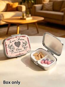 Vintage Angel Print Storage Box, Square Portable Compartment Pill Box, Mini Metal Jewelry & Pill Storage Box, Travel Pill Organizer, Large Capacity Compartments, Suitable For Daily Medication, Vitamins And First Aid Kit - Multicolor - View 5