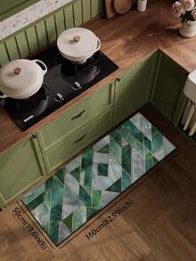 1pc Green Marble Gold Line Geometric Diatom Mud Kitchen Floor Mat, Cushioned Anti-Fatigue Absorbent Non-Slip Carpet, 3.5mm Trimmable, Suitable For Kitchen Sink, Bathroom, Entryway Home Decor - Multicolor - View 18
