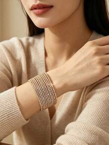 12pcs Rhinestone Elastic Bracelets (Rhinestone Color May Vary Slightly Due To Lighting) - Gold - View 3