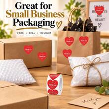 500pcs/Roll 1 Inch Heart-Shaped Thank You Seal Stickers, Red Thank You Stickers For Baking Gift Packaging, Self-Adhesive Labels For Small Business, Simple Elegant Sealing Stickers For Envelope Sealing, Party Gifts, Decorative Stickers - one-size - View 7