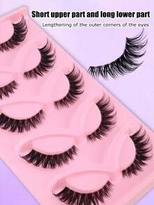 5 Pairs Fox Eye Tail Extension False Eyelashes, Transparent Stem, Soft & Lightweight, Natural Long Mink-Like Faux Eyelashes, Tapered Tips, Comfortable Realistic Lashes For Dating & Travel, Large Capacity Essential - Black - View 5