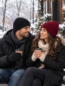 1pc Unisex Outdoor Warm Solid Color Beanie Hat, Suitable For Daily Wear - Red - View 2