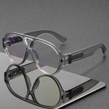 1 Pair Unisex Double-Bridge Aviator Large Round Frame Plano Glasses, Luxury Embossed Decorative Temple Pieces, Textured Frame, Daily Outfit Street Style Photo-Ready Accessory, Face-Contouring Slimming Effect, Influencer Style Decorative Eyewear - Clear - View 15
