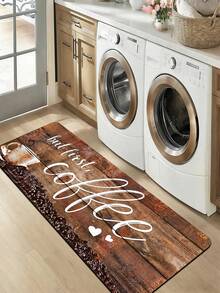 1pc Vintage Wood Grain Coffee Letter Print Diatomaceous Earth Kitchen Mat, Cushioned Anti-Fatigue Absorbent Non-Slip Rug, 3.5mm Trimmable, Suitable For Kitchen, Bathroom, Entryway Home Decor - Multicolor - View 10