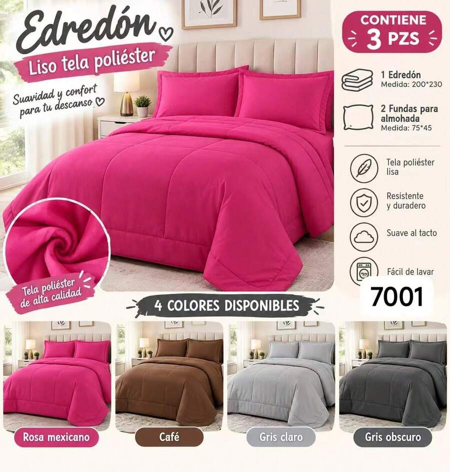 Edredón 3 Piezas Invierno Cálido Suave, 200x230cm - Rosa Roja - Ver 1
