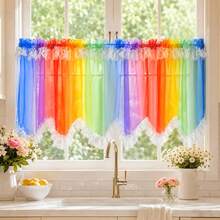 1PC New Rainbow Color Ruffle Lace Window Curtain Washing Machine Cover Short Curtain Kitchen Small Window Decor Drapery American Country Style Short Curtain Rod Pocket Kitchen Decor Curtain No Drilling Kitchen Small Window Room Commercial Shelf Cover Decor Bowknot Decor Small Window Curtain Premium Designer Style - Multicolor - View 11