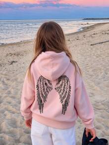1pc Teen Girl Casual Printed Pullover Sweatshirt, Warm Lining, Long Sleeve, Autumn/Winter Student Clothing - Pink - View 8