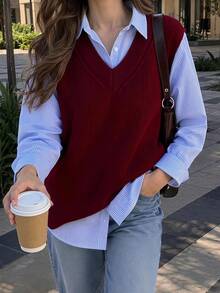 Women's Shirt Detailed Knit Sweater Blouse - Burgundy - View 5