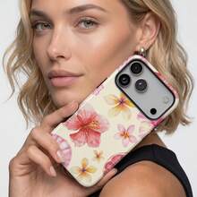 Cute Hibiscus Shell Phone Case, Summer Macaron Color Floral Print, Sweet Girl Style Phone Case, Compatible With IPhone 17 Air 16 Pro Max 15 14 Plus 13 12 Pro 11 - Multicolor - View 2