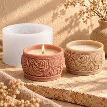 Rose Flower Candle Jar Silicone Mold DIY Embossed Floral Round Pot Mould For Making Scented Candle Containers Succulent Planters Gypsum Crafts Home Decor Gifts - Mold - View 4