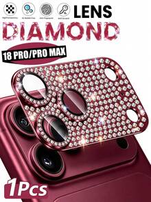 1入 [2026新款] 酒紅色全水鑽相機鏡頭保護貼，相容 iPhone 18 Pro Max/18 Pro，9H 鋼化玻璃，HD 高清透明，防刮防指紋，無氣泡，易安裝，相容手機殼，理想禮物 - 酒紅色 - 查看 1