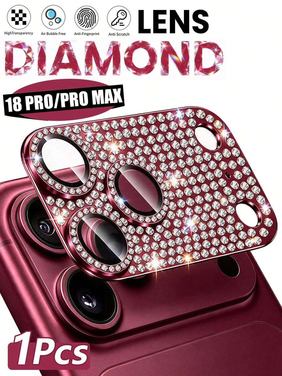1入 [2026新款] 酒紅色全水鑽相機鏡頭保護貼，相容 iPhone 18 Pro Max/18 Pro，9H 鋼化玻璃，HD 高清透明，防刮防指紋，無氣泡，易安裝，相容手機殼，理想禮物 - 酒紅色 - 查看 1