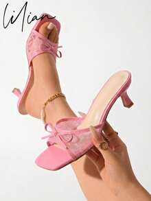 Women's High Heel Sandals Mesh High Heels Bow Decor Kitten Heels Spring Summer New Style Minimalist Elegant Fashion Shoes Suitable For Daily Office Commute Banquet Party Wear - Pink - View 2