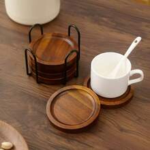 Wooden Coaster With Storage Rack Set, Restaurant Tea Cup Base, Modern Minimalist Light Customization - Khaki - View 6
