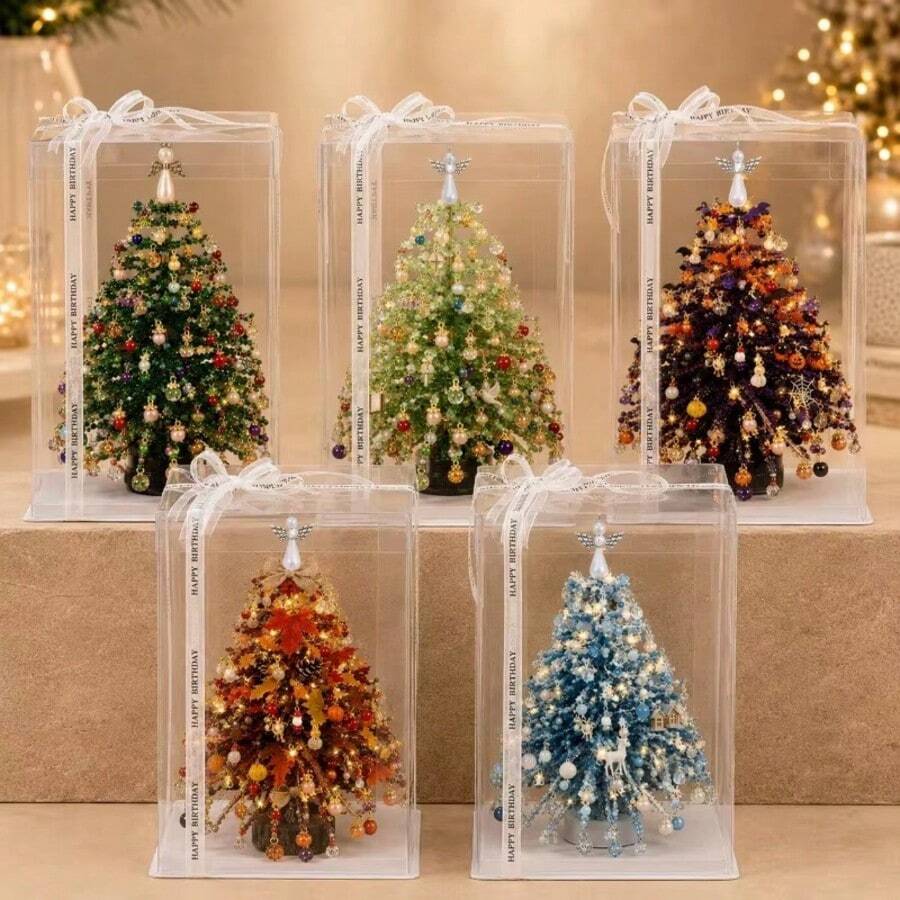 IAGREEA DIY Beaded Christmas Tree Kit, 3D Crystal Beads Holiday Craft Set - Suitable For Adult Craft Enthusiasts, DIY Home Decor, Mini Desktop Christmas Tree, Christmas Tree Making Kit, Desktop Decoration, Christmas Gift, Handmade Craft (Lights Not Included)