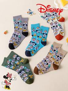1/5/10 Pasang Kaos Kaki Setengah Betis Wanita Disney, Kaos Kaki Jacquard Kartun Kreatif Warna-warni yang Menyenangkan - MultiWarna - View 6