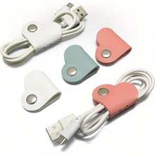 Heart-Shaped Faux Leather Cable Organizer, Multi-Color Earphone And Earphone Cable Storage Box, Reusable Cable Ties, Cable Wrap Clips, Cable Fixing Sleeves, For USB Cables, Travel Cable Manager, Battery-Free Cable Management Clips, Unisex Cable Organizer Set - New Arrival - View 1